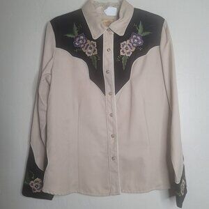 Vtg Womans Scully Embroidered Beaded Embrodered Pearl Snap Western Shirt Lg LS